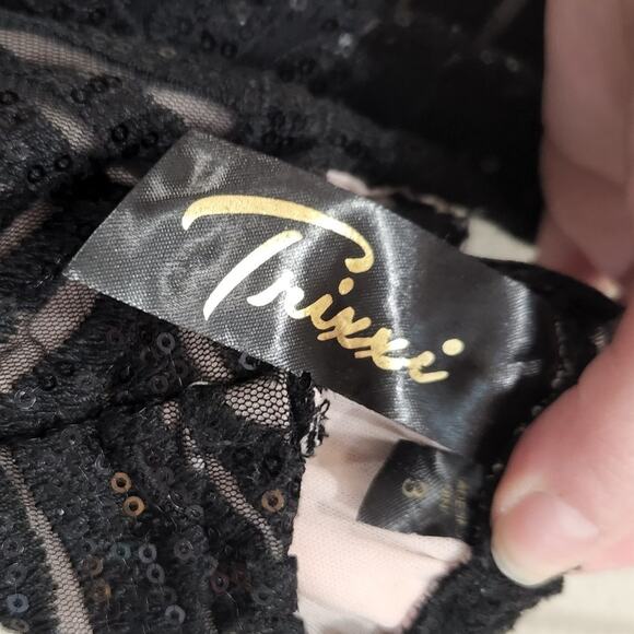 Trixxi Square Neck Strappy Sequin Embroidered Prom Dress Side Slit Black Size 3 - Picture 7 of 9